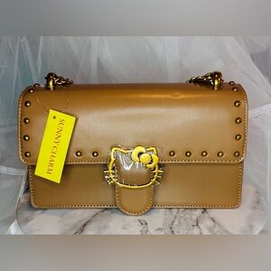 Hello Kitty Camel Tan Leather Shoulder Bag.